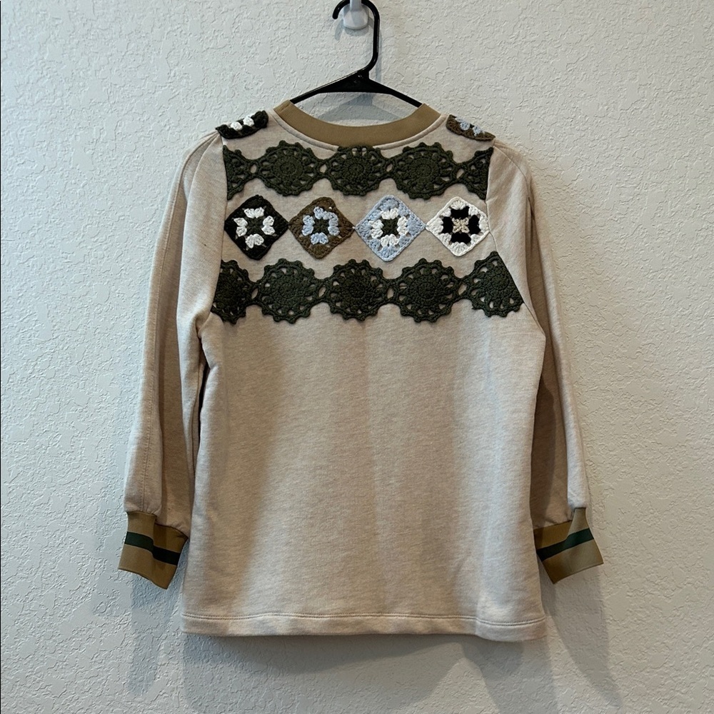 Current Air Beige Sweater with Crochet Accents